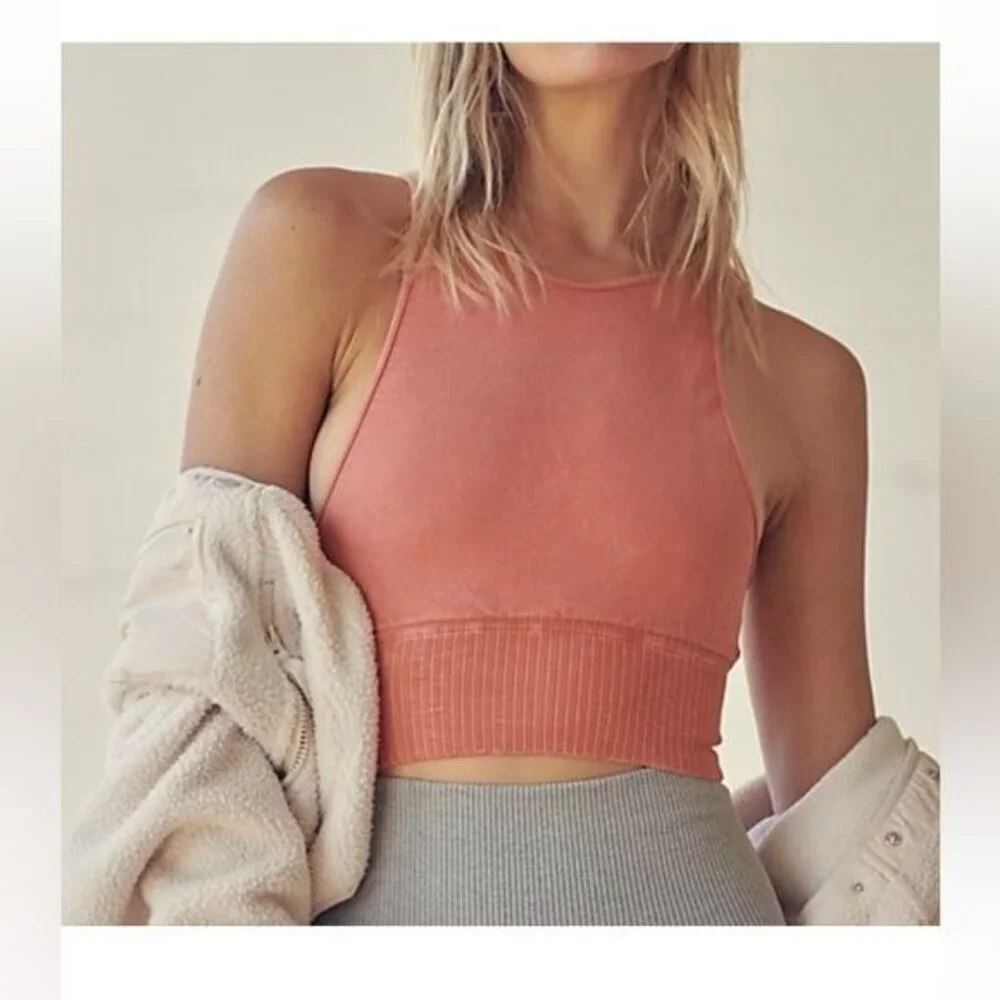Free People Good Karma High Neck Crop Top Autumn Leaves Orange XS S - Picture 1 of 6